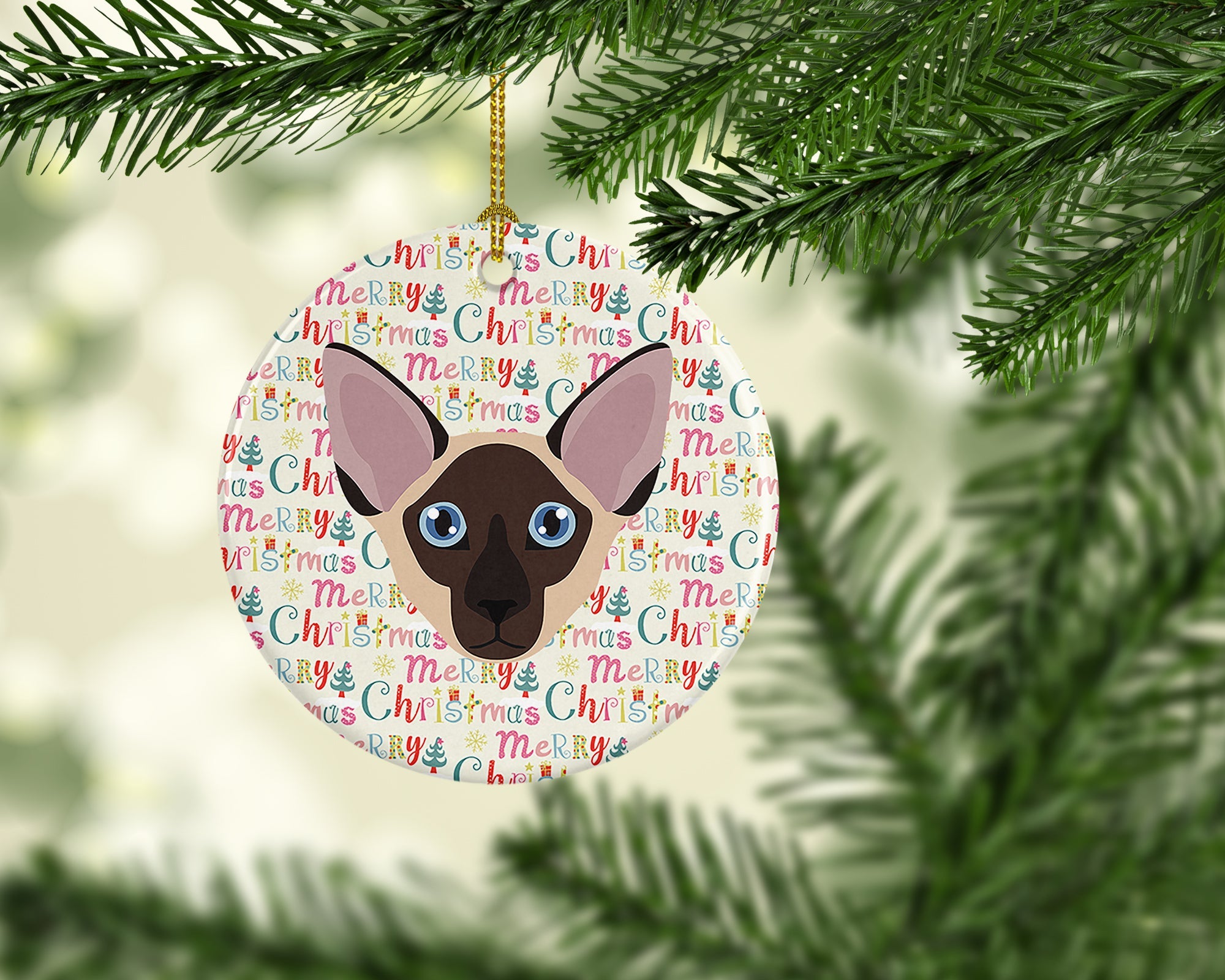 Colorpoint Shorthair Cat Christmas Ceramic Ornament