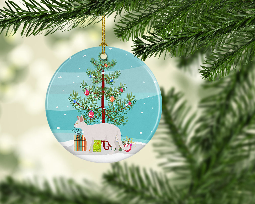 White Devon Rex Cat Christmas Ceramic Ornament
