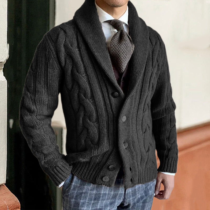 Men's Lapel Long Sleeve Knitted Cardigan Sweater
