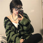 Retro Zebra Print Loose Knitted Sweater Cardigan for Women
