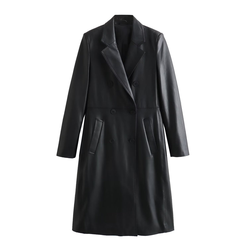 Loose Fashion Casual Imitation Leather Coat for Women
