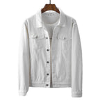 2024 Men's White Denim Casual Jacket with Thin Lapels