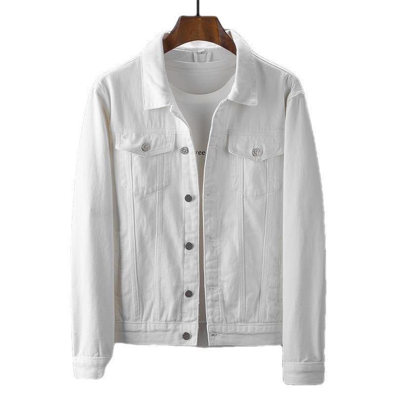 2024 Men's White Denim Casual Jacket with Thin Lapels