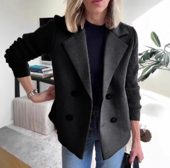 Double-Breasted Splice Sleeve Jacket