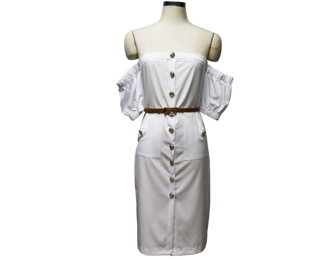 European Style Women's Off-Shoulder Button Dress
