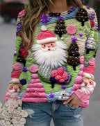 3D Digital Print Christmas Round Neck Top for Winter