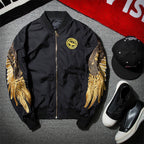 Men's Spring Hip Hop Gold Wings Embroidered Bomber Jacket