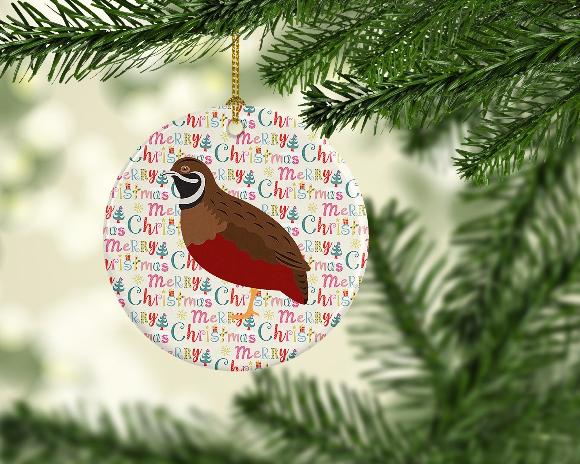 Chinese Painted or King Quail Christmas Ceramic Ornament
