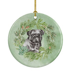 Pug Black Christmas Wreath Ceramic Ornament