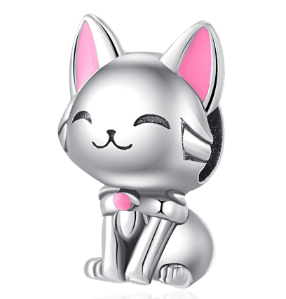 Pink-Eared Cat Bead Charm