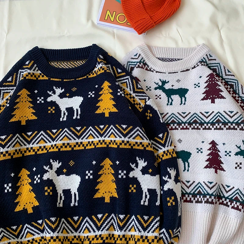 Korean Style Deer Print Thermal Sweater for Men