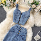 2020 New Women's Ins Style Crop Top & Denim Skirt Set