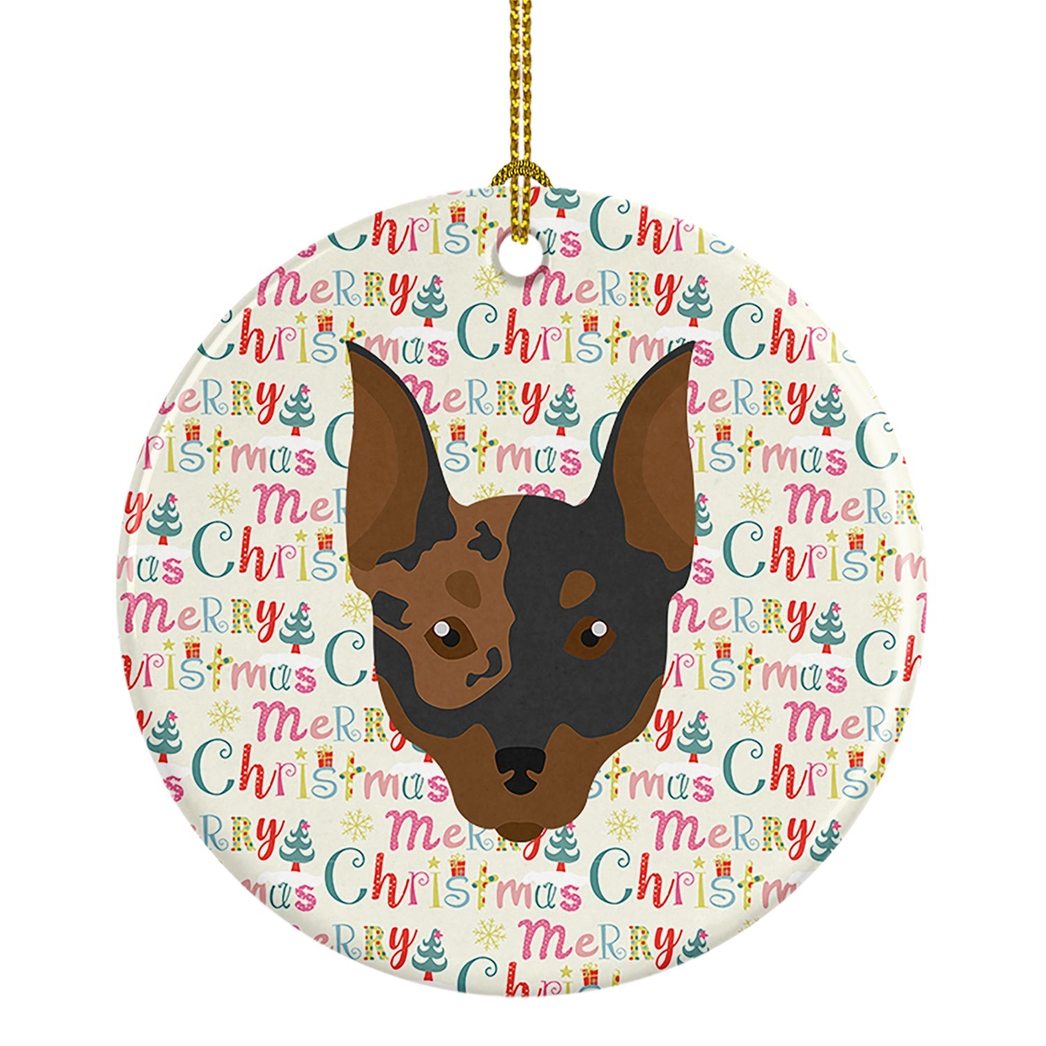 Harlequin Pinscher #2 Merry Christmas Ceramic Ornament