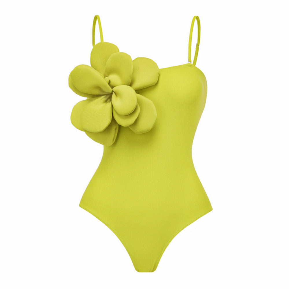Solid Color Strapless Floral One-Piece Swimsuit 2024