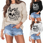 Women's Long Sleeve Sweater with Skull Butterfly Design