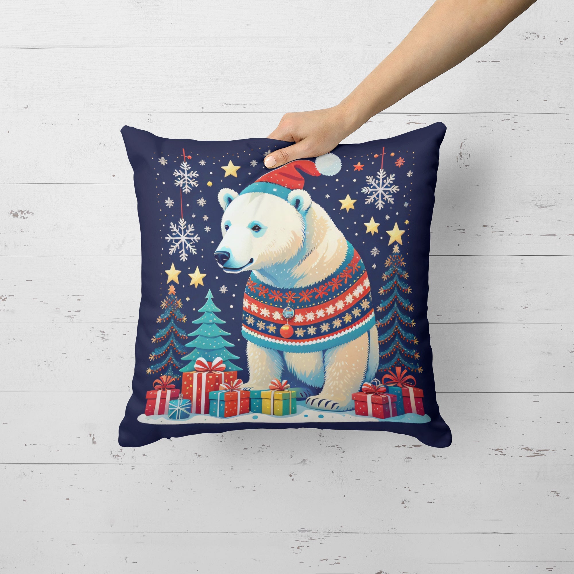 Polar Bear Christmas Throw Pillow
