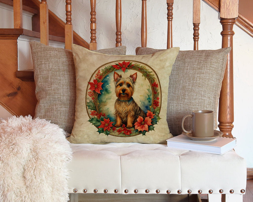 Australian Terrier Christmas Flowers Throw Pillow