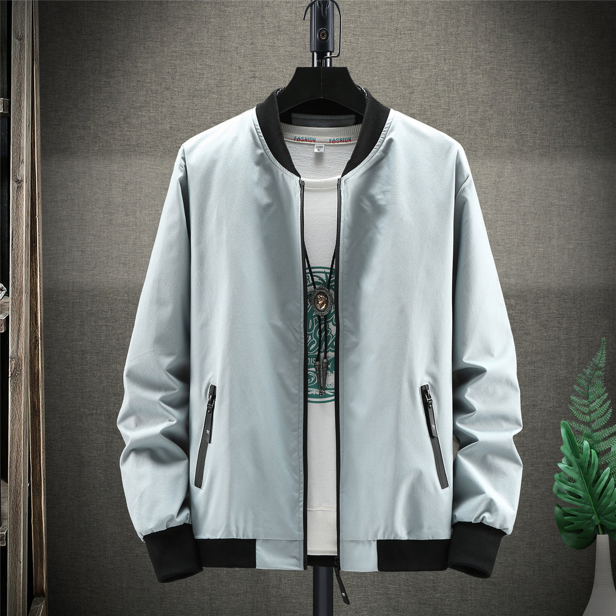 Trendy Stand Collar Solid Color Casual Jacket
