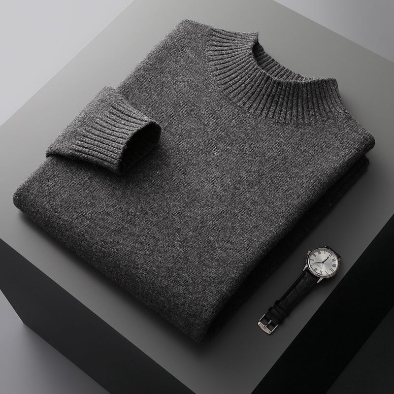 Men's Mock Neck Sweater - Pure Wool Knit Shirt