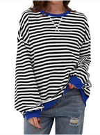 Loose Striped Long Sleeve T-shirt Casual Pullover Sweater For Womens Clothing | Streetwear