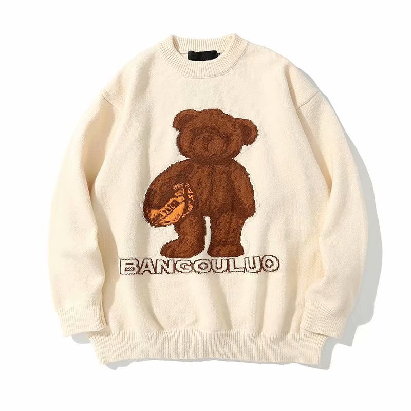 Korean Bear Design Crew Neck Sweater