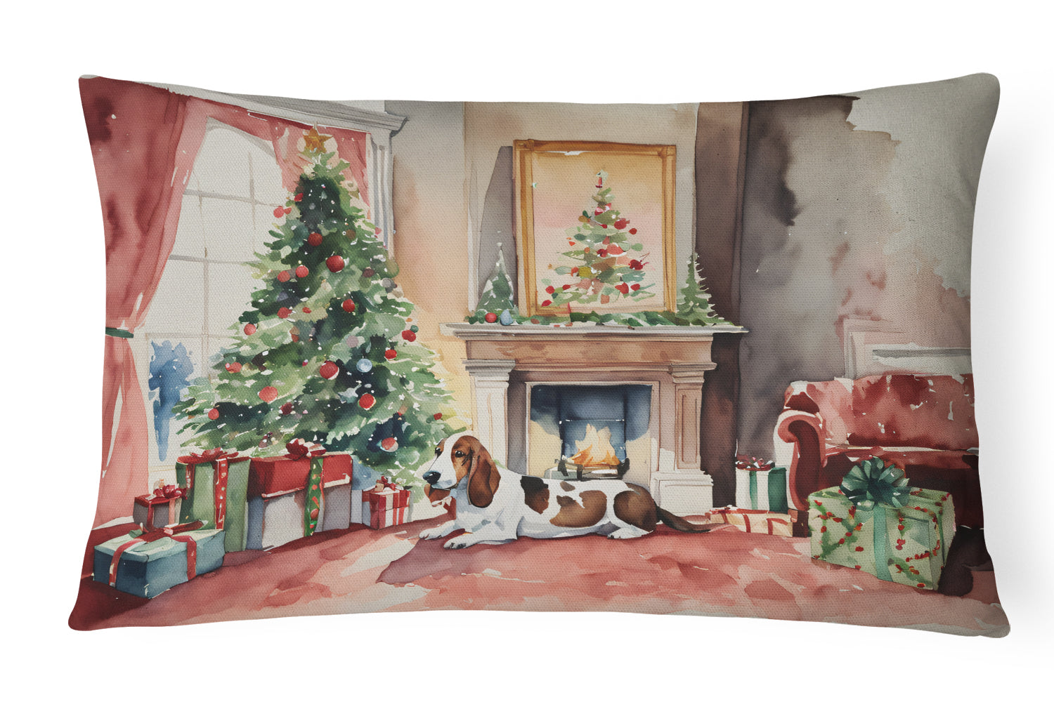 Basset Hound Christmas Throw Pillow