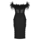 Ostrich Feather Mesh Lace Tube Top One-Piece Dress