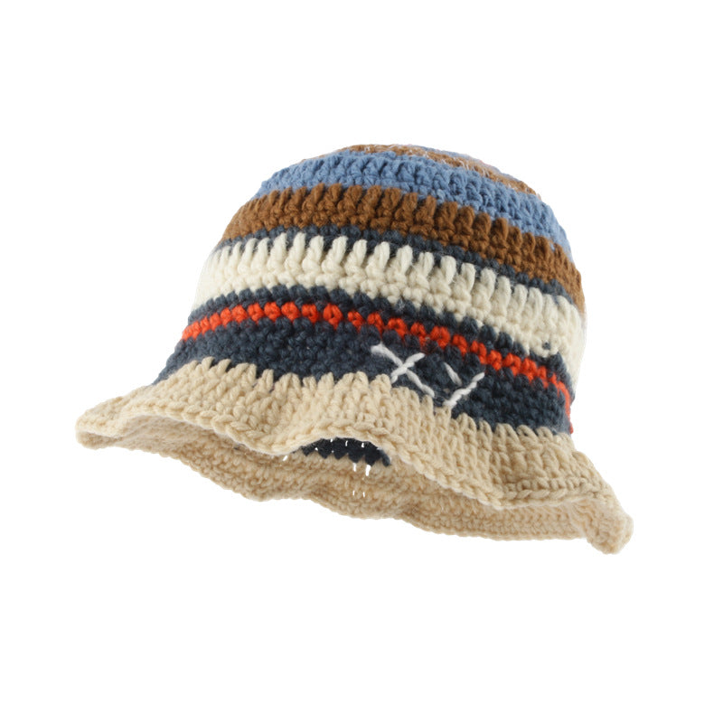 Color Stripe Wool Fisherman Hat for Kids | Embroidered Cap