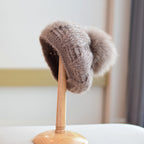 All-Match Knitted Fox Velvet Wool Cap for Women | Embroidered Cap