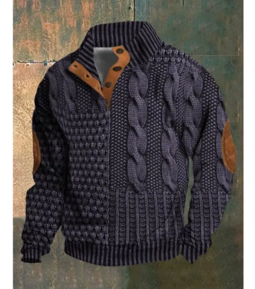 3D Digital Printing Trend Buckle Polo Sweater