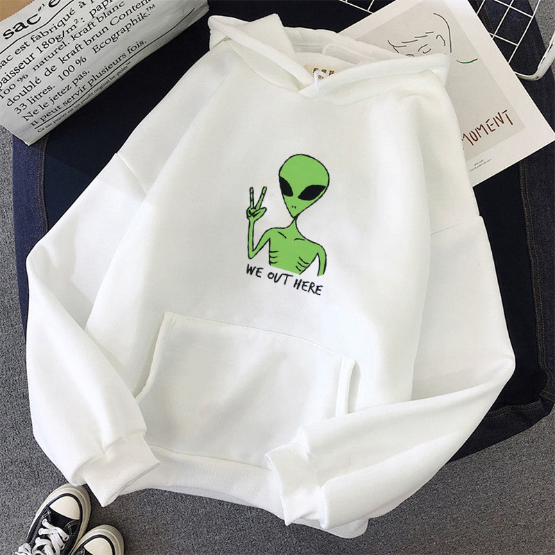 Alien WE OUT HERE Print Oversized Hoodie for Women | Streetwear