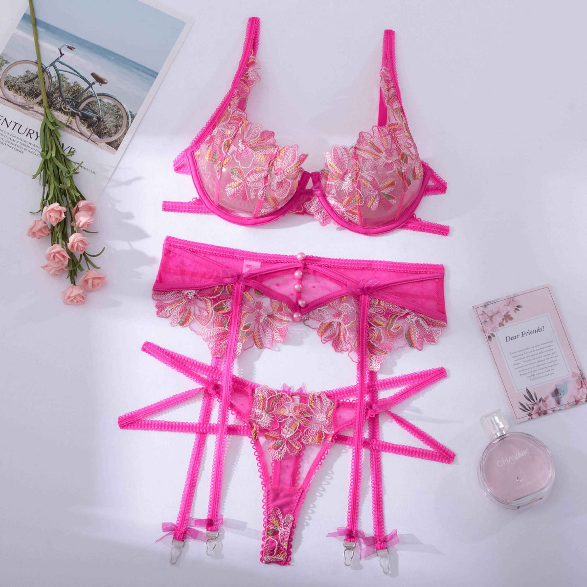 New Lace Embroidered Underwire Lingerie with Straps