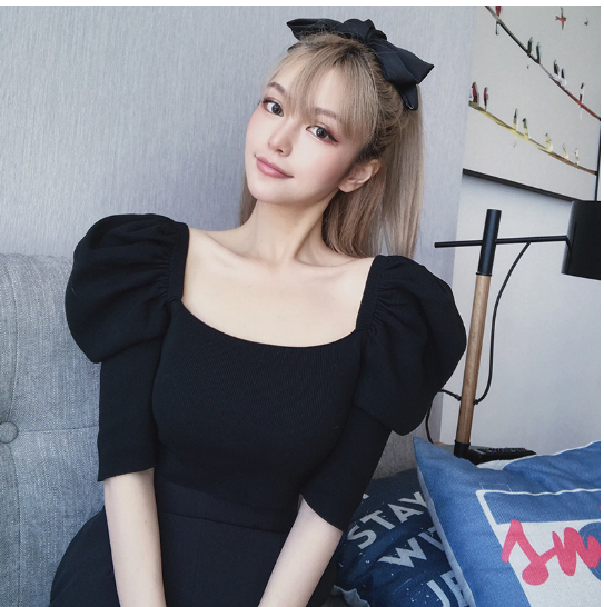 Summer 2020 Women's Short Sleeve Crop Top with Puff Sleeves