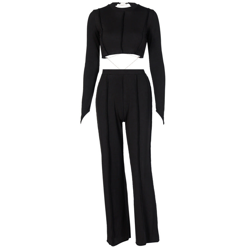 Summer Women's Fashion Backless Crop Top Set