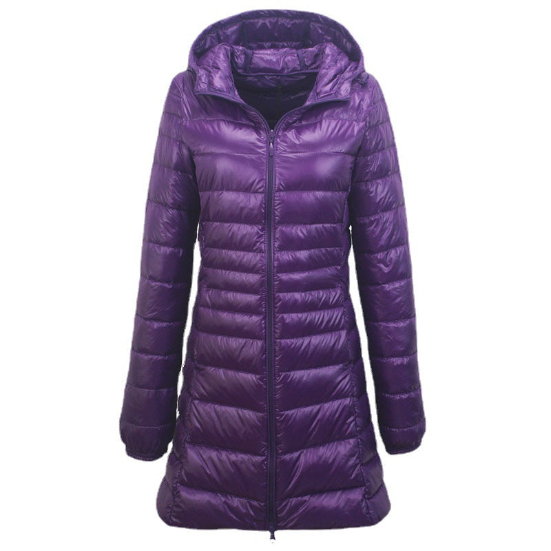 Mid-Length Lightweight Hooded Down Jacket Plus Size
