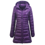 Mid-Length Lightweight Hooded Down Jacket Plus Size
