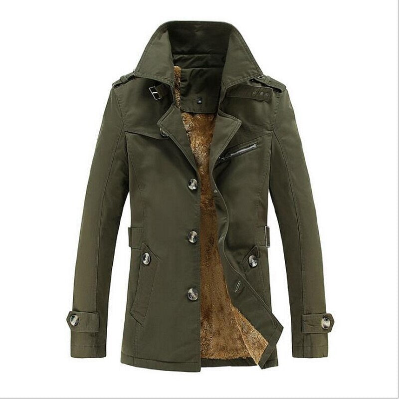 Men's Mid-Length Loose Velvet Padded Trench Coat