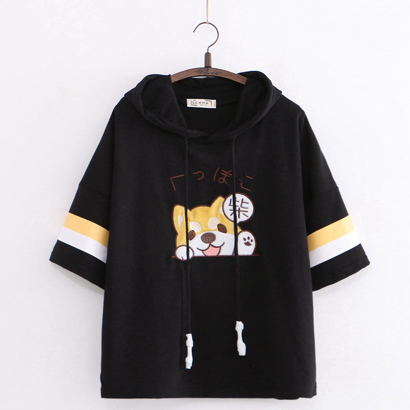 College Style Summer Coat with Puppy Embroidery