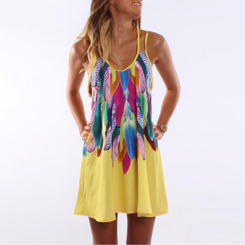 Floral Print A-Line Dress with Spaghetti Straps