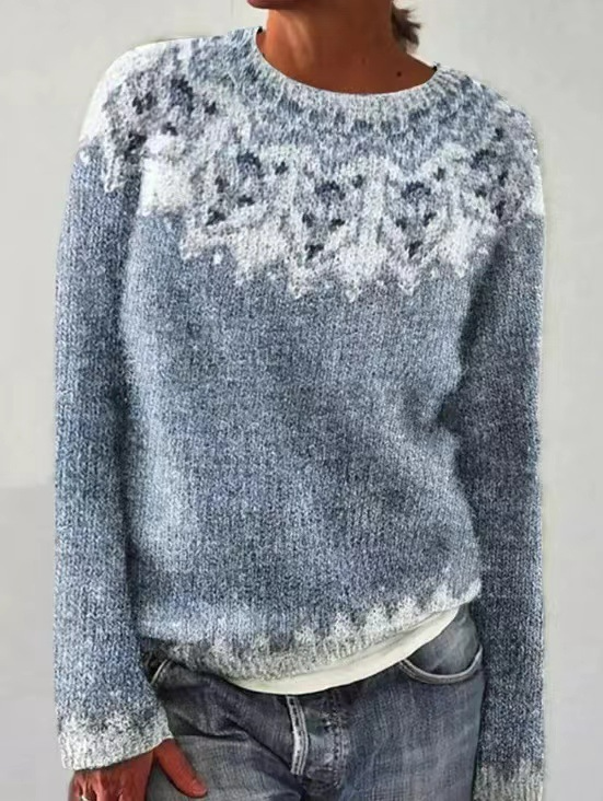 Women's Round Neck Multicolor Pullover Sweater | Streetwear