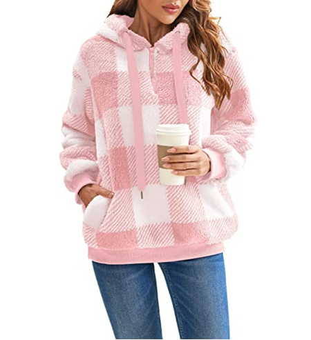 Women's Plaid Long-sleeved Hooded Plush Sweater