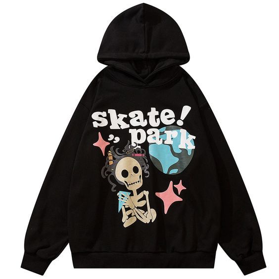 Hip Hop Cartoon Foam Print Retro High Street Hoodie | Streetwear