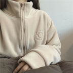 Warm Embroidered Turtleneck Zipper Cardigan for Women