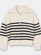 Women's Striped Turtleneck Pullover with Half Zipper | Streetwear