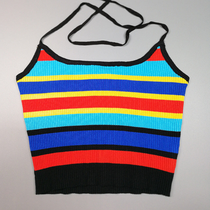 Rainbow Striped Sleeveless Crop Top for Women