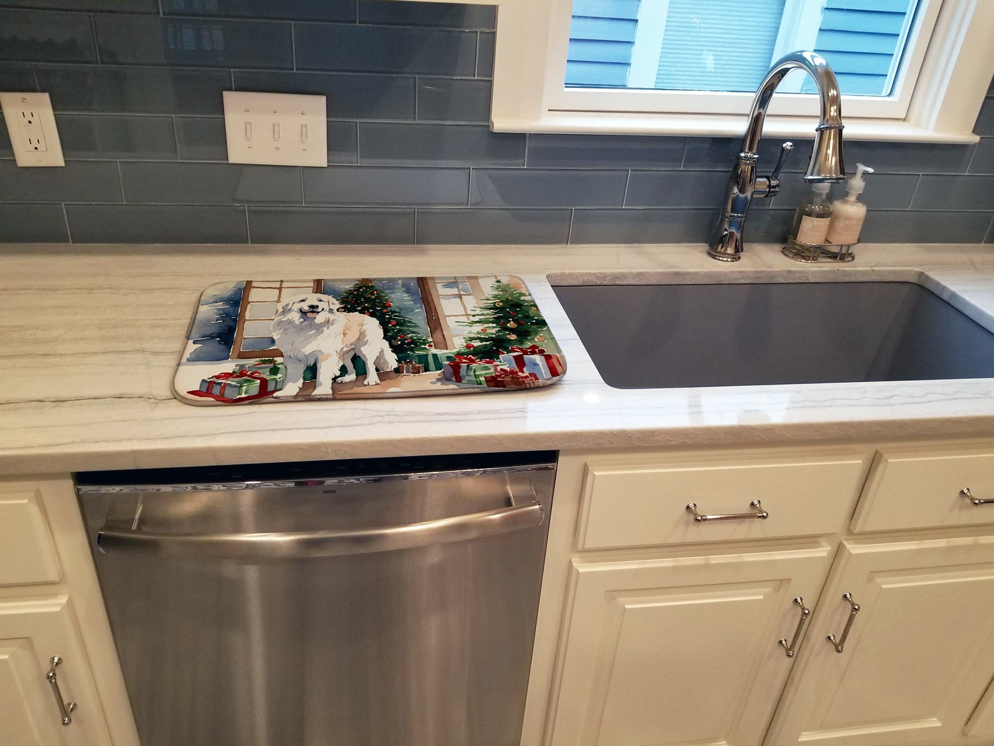 Great Pyrenees Cozy Christmas Dish Drying Mat