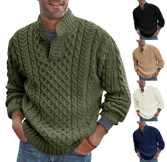Men's Solid Half High Neck Slim Long Sleeve Sweater