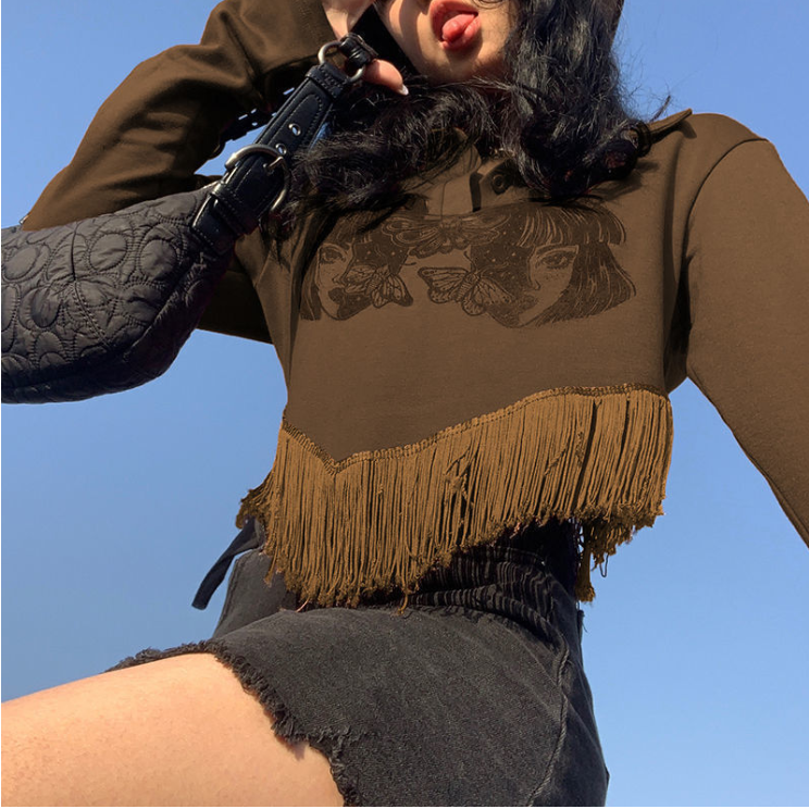 Tassel Sweater with European and American Head Pattern