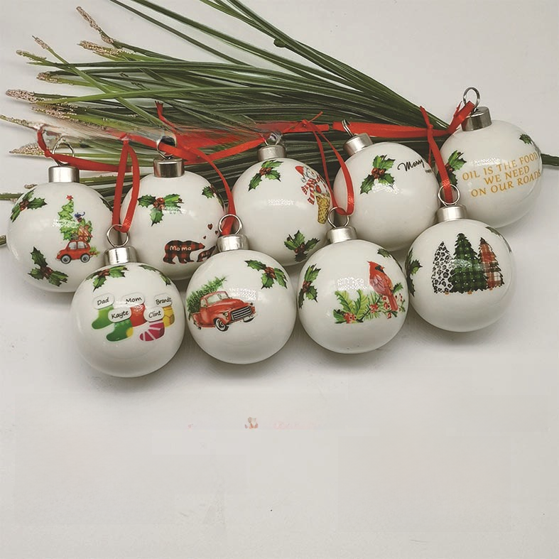 Double-Sided Printed Ceramic Christmas Bauble Ornament