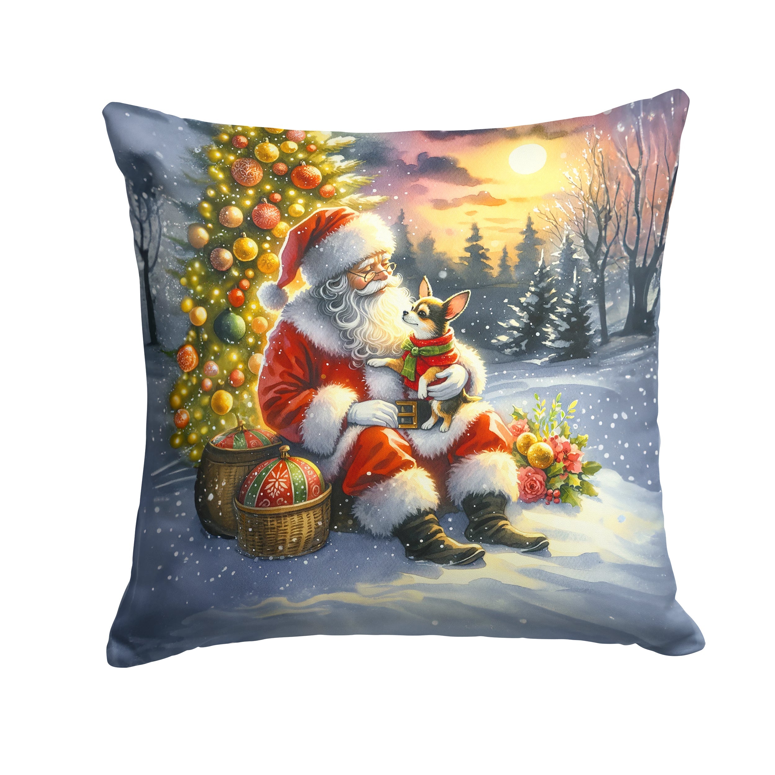 Chihuahua and Santa Claus Throw Pillow